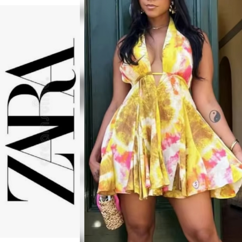 Zara Yellow and Pink Tie-Dye Mini Dress